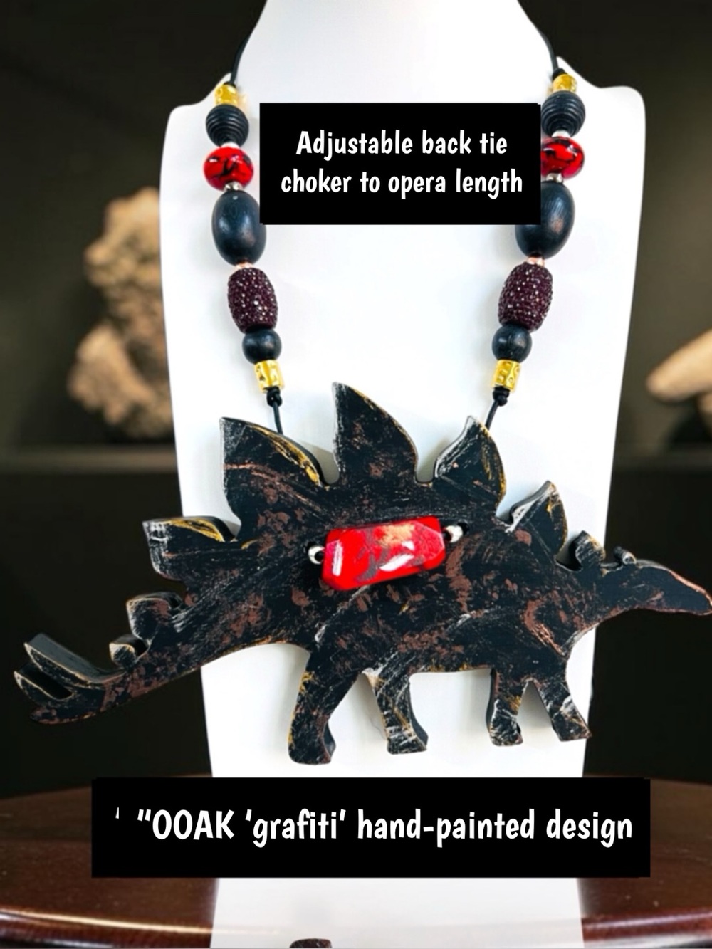 The Tipsy Trex Original Dinosaur XL Stegosaurus Pendant necklace by Lain - Picture 3 of 16